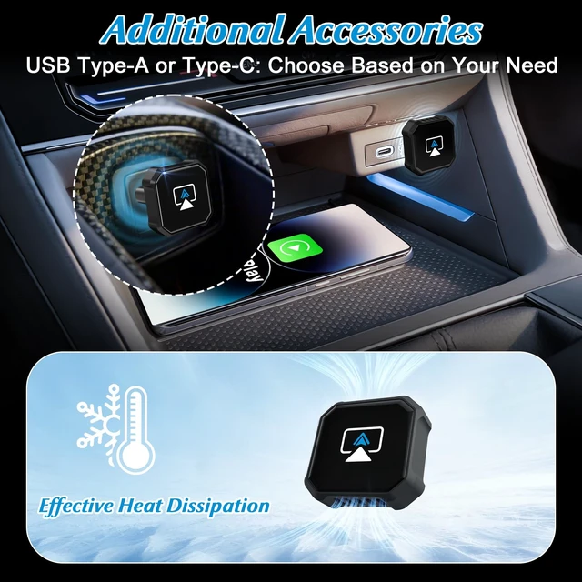 Alt view image 4 of 7 - 4 in 1 Wireless CarPlay Adapter - 2027 Upgraded Screen Mirroring Adapter for Apple CarPlay & Android Auto & AirPlay & MirrorLink, Screen Mirror Dongle for Car, Plug & Play, Come with Type-C Extension