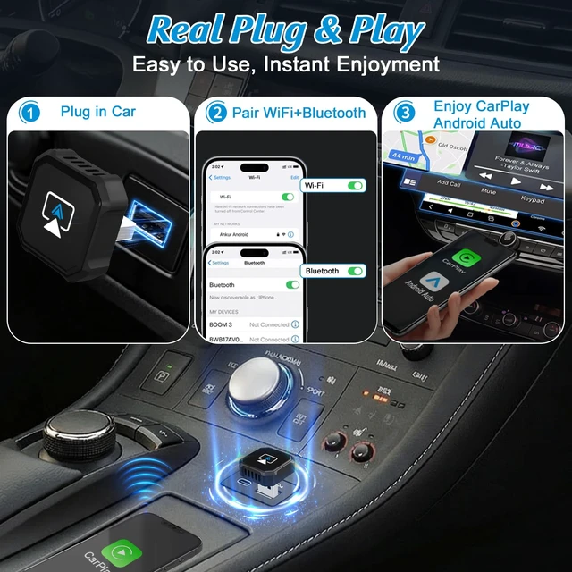 Alt view image 5 of 7 - 4 in 1 Wireless CarPlay Adapter - 2027 Upgraded Screen Mirroring Adapter for Apple CarPlay & Android Auto & AirPlay & MirrorLink, Screen Mirror Dongle for Car, Plug & Play, Come with Type-C Extension