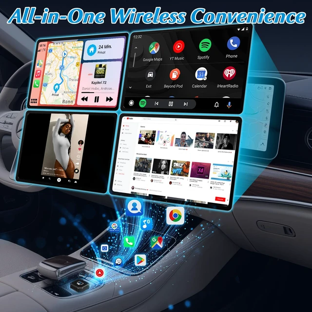 Alt view image 7 of 7 - 4 in 1 Wireless CarPlay Adapter - 2027 Upgraded Screen Mirroring Adapter for Apple CarPlay & Android Auto & AirPlay & MirrorLink, Screen Mirror Dongle for Car, Plug & Play, Come with Type-C Extension