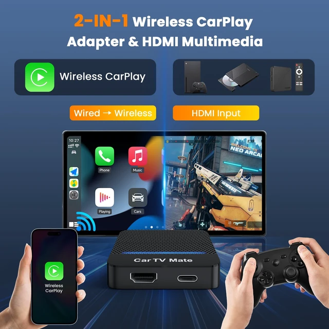 Alt view image 3 of 7 - Car TV Mate Pro, Wireless CarPlay & HDMI Adapter, Compatible with Fire TV Stick, iPhone, Screen Throwers, Car Video Box Compatible with Factory Wired CarPlay Vehicles from 2016 & iOS 10+ i Phone