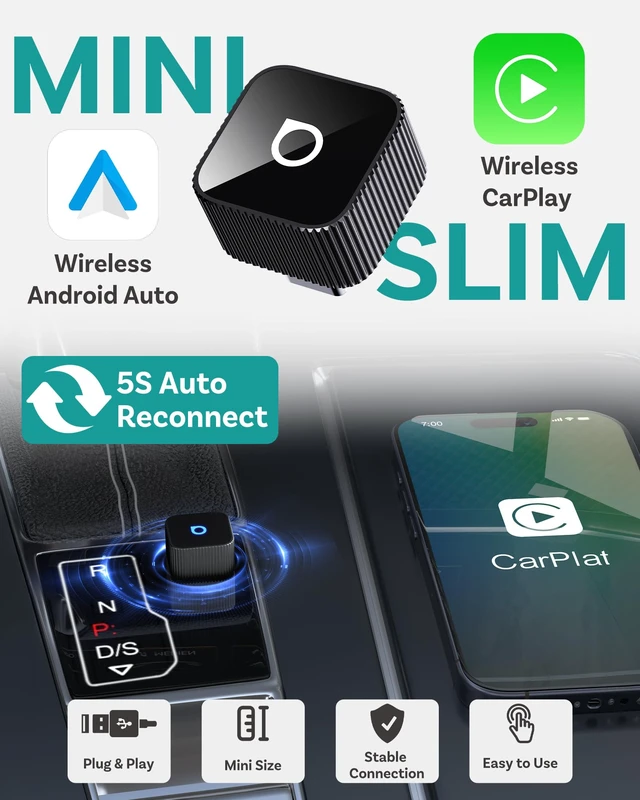 Alt view image 4 of 7 - OTTOCAST Mini Cube 3.0 USB C Wireless CarPlay & Android Auto Adapter 2026 Plug & Play, Fast Auto-Reconnect (Black)