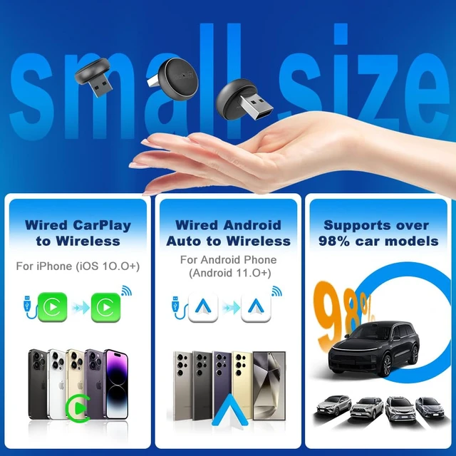 Alt view image 5 of 7 - Carlinkit Wireless CarPlay & Android Auto Adapter - Mini Ultra 3 Convert OEM Wired to Wireless Dongle for iPhone & Android 11+, USB-A/Type-C Plug & Play, Fast Connection, Online Upgrade