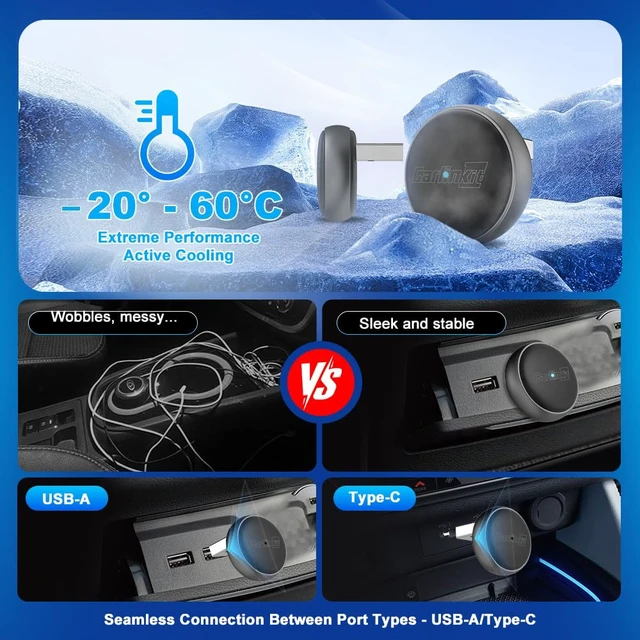Alt view image 4 of 7 - Carlinkit Wireless CarPlay & Android Auto Adapter - Mini Ultra 3 Convert OEM Wired to Wireless Dongle for iPhone & Android 11+, USB-A/Type-C Plug & Play, Fast Connection, Online Upgrade