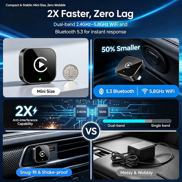 Alt view image 4 of 7 - YFDUNV Wireless CarPlay Adapter,Supports iPhone & Android Phones | Fast Auto-Connect, Stable Connection, Mini Size PlugApple iPhone & Android, 2-in-1 Adapter, Convert Wired to Wireless Dongle