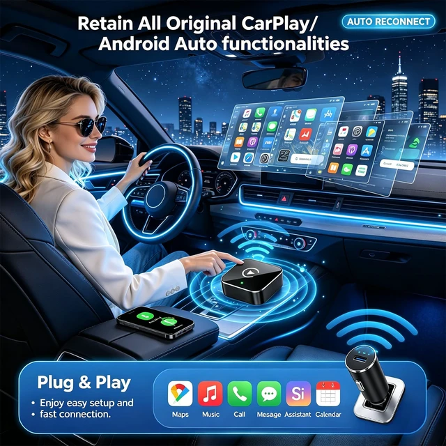 Alt view image 5 of 7 - YFDUNV Wireless CarPlay Adapter,Supports iPhone & Android Phones | Fast Auto-Connect, Stable Connection, Mini Size PlugApple iPhone & Android, 2-in-1 Adapter, Convert Wired to Wireless Dongle