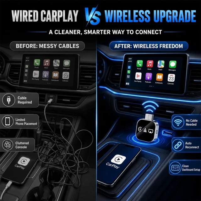 Alt view image 6 of 7 - Wireless Carplay Adapter for Apple Screen for iPhone and Car Play Bluetooth to Android Auto Inalámbrico Adaptador Box Accessories Mirroring USB Watch Movies Double Portable (Black)