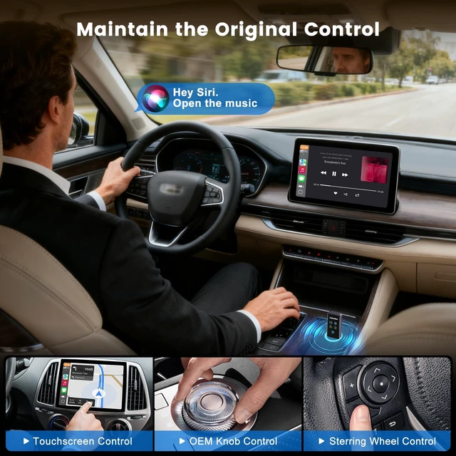 Alt view image 5 of 7 - 4 In1 Wireless CarPlay Adapter, Screen Mirroring Adapter for iPhone&Android | Wired to Wireless, Car Screen to Watch Videos, No Delay for iOS 10+ & Android 11+