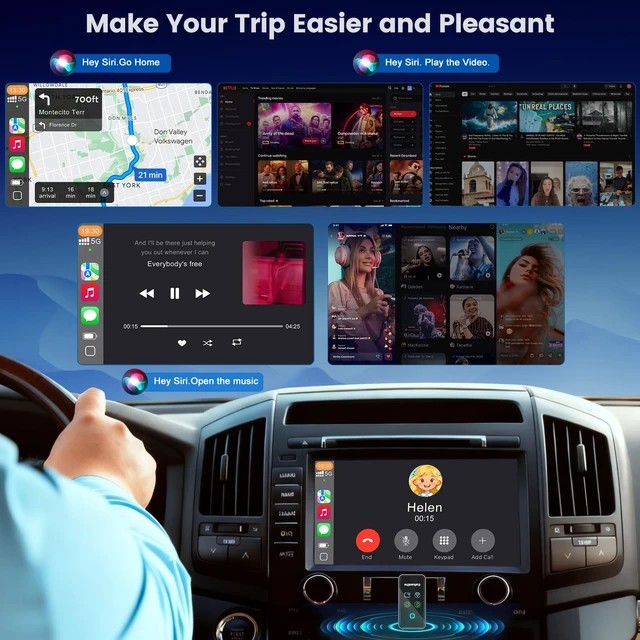Alt view image 4 of 7 - 4 In1 Wireless CarPlay Adapter, Screen Mirroring Adapter for iPhone&Android | Wired to Wireless, Car Screen to Watch Videos, No Delay for iOS 10+ & Android 11+