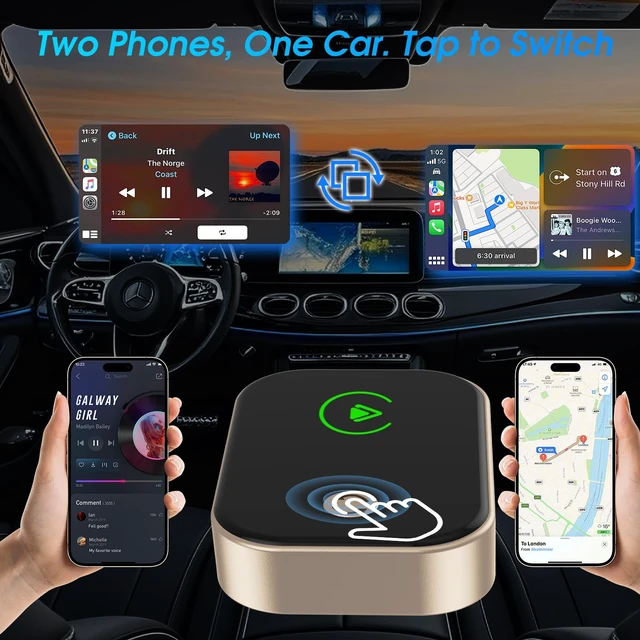 Alt view image 2 of 7 - PABXTATU 2026 Wireless Carplay Adapter for iPhone,Convert Wired to Wireless with One Click Multi Device Switch,Auto-Connect,No Delay for Cars 2018+ with Built-in Carplay (with Buttons)