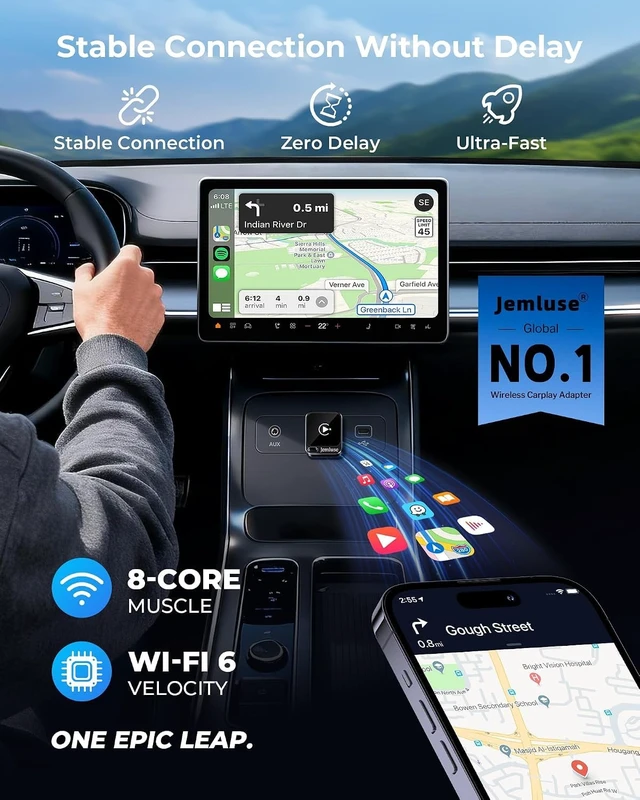 Alt view image 2 of 7 - Jemluse Wireless CarPlay Adapter for Apple, Mini Car Play Dongle for iPhone iOS 10+, Plug & Play for Cars from 2016+ w/USB-C, Works with CarPlay-Enabled Marine Stereo Receivers & Head Units
