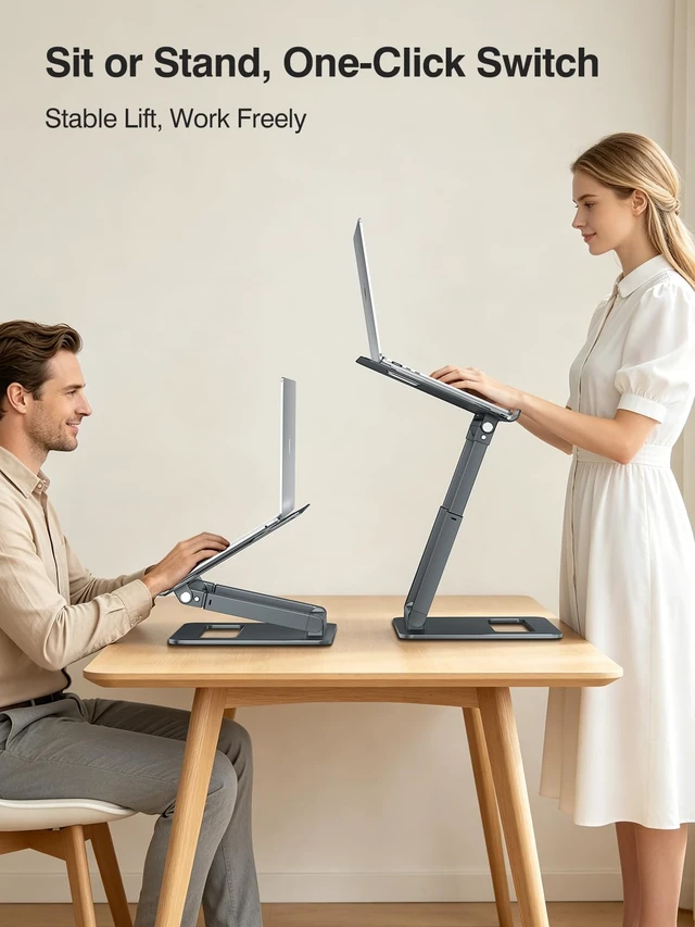 Alt view image 3 of 7 - tounee Laptop Stand for Desk Adjustable Height, Telescopic Computer Stand with Pull Out Design Ergonomic Laptop Riser Fits All Laptops 10-16"-Gray