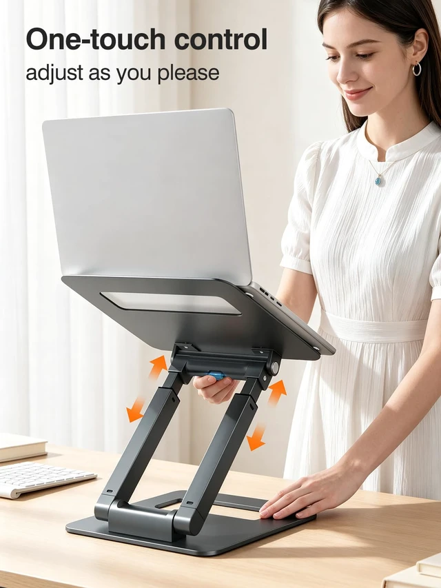 Alt view image 4 of 7 - tounee Laptop Stand for Desk Adjustable Height, Telescopic Computer Stand with Pull Out Design Ergonomic Laptop Riser Fits All Laptops 10-16"-Gray