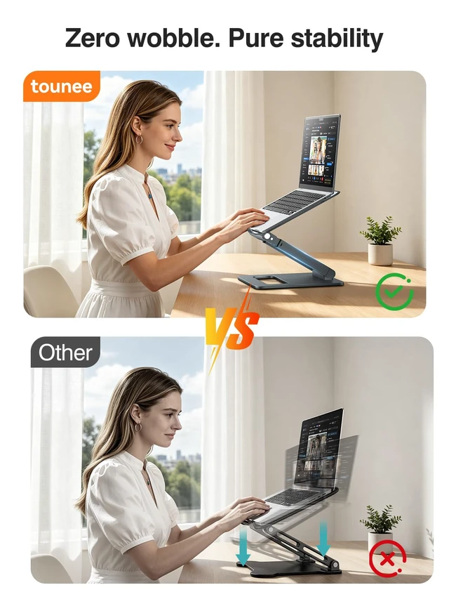 Alt view image 5 of 7 - tounee Laptop Stand for Desk Adjustable Height, Telescopic Computer Stand with Pull Out Design Ergonomic Laptop Riser Fits All Laptops 10-16"-Gray