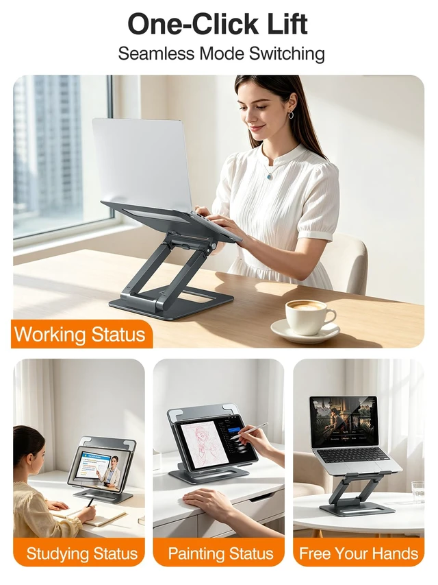 Alt view image 6 of 7 - tounee Laptop Stand for Desk Adjustable Height, Telescopic Computer Stand with Pull Out Design Ergonomic Laptop Riser Fits All Laptops 10-16"-Gray