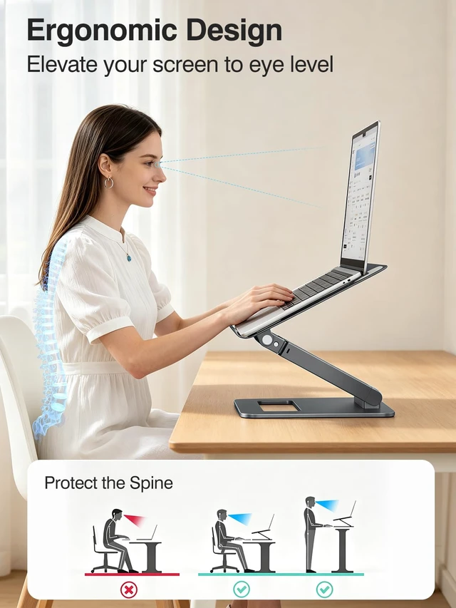 Alt view image 2 of 7 - tounee Laptop Stand for Desk Adjustable Height, Telescopic Computer Stand with Pull Out Design Ergonomic Laptop Riser Fits All Laptops 10-16"-Gray
