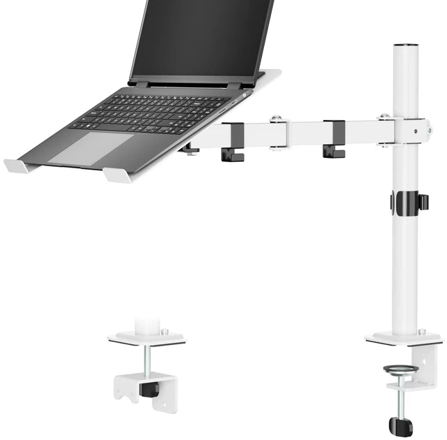 Main image of UPGRAVITY White Laptop Desk Mount with Vented Tray for Notebook up to 17 inch, Fully Adjustable Single Laptop Arm Stand Holds up to 17.6 lbs, Clamp on/Grommet Mounting