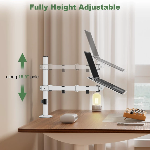 Alt view image 5 of 7 - UPGRAVITY White Laptop Desk Mount with Vented Tray for Notebook up to 17 inch, Fully Adjustable Single Laptop Arm Stand Holds up to 17.6 lbs, Clamp on/Grommet Mounting