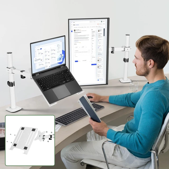 Alt view image 7 of 7 - UPGRAVITY White Laptop Desk Mount with Vented Tray for Notebook up to 17 inch, Fully Adjustable Single Laptop Arm Stand Holds up to 17.6 lbs, Clamp on/Grommet Mounting