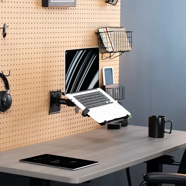 Alt view image 2 of 7 - VIVO Black Pegboard Compatible 10-15.6 in Laptop Mount Holder, MOUNT-PB2L | Adjustable Notebook Tray, Fits Peg Boards up to 0.25 in Thick with 1 in Hole Spacing, Holds 17.6 lbs