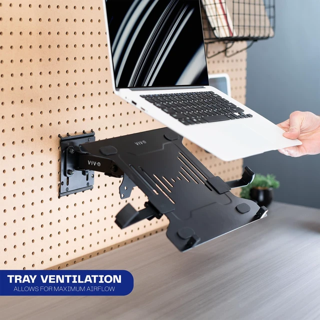 Alt view image 4 of 7 - VIVO Black Pegboard Compatible 10-15.6 in Laptop Mount Holder, MOUNT-PB2L | Adjustable Notebook Tray, Fits Peg Boards up to 0.25 in Thick with 1 in Hole Spacing, Holds 17.6 lbs