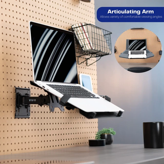 Alt view image 7 of 7 - VIVO Black Pegboard Compatible 10-15.6 in Laptop Mount Holder, MOUNT-PB2L | Adjustable Notebook Tray, Fits Peg Boards up to 0.25 in Thick with 1 in Hole Spacing, Holds 17.6 lbs
