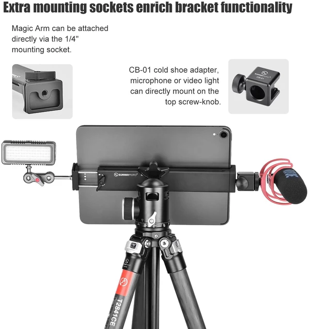 Alt view image 6 of 7 - SUNWAY PC-05 Universal Big Laptop Stand for Arca Swiss Tripod, Laptop Holder for MacBook pro, Tablet Mount for Pad, Tripod Pad Adapter