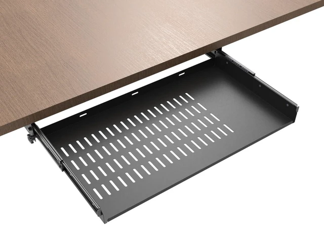 Main image of JINGCHENGMEI 21 inch Sliding Under Desk Laptop Mount Tray with Air Vents | Metal Under Desk Slide Out Tray for Laptop (21 Inch)