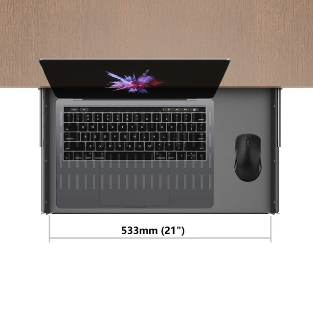 Alt view image 3 of 5 - JINGCHENGMEI 21 inch Sliding Under Desk Laptop Mount Tray with Air Vents | Metal Under Desk Slide Out Tray for Laptop (21 Inch)