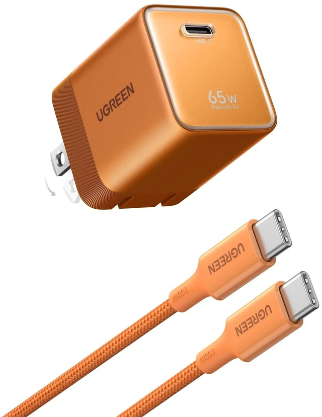 Main image of UGREEN Nexode Air 65W USB C GaN Charger Block with 3.3ft Cable, Orange | AVS Fast Charging for iPhone 18 Pro Max, Mini Size (1.22 × 1.30 × 1.59 in), for MacBook, iPhone 18/17, Galaxy S26/S25, Pixel