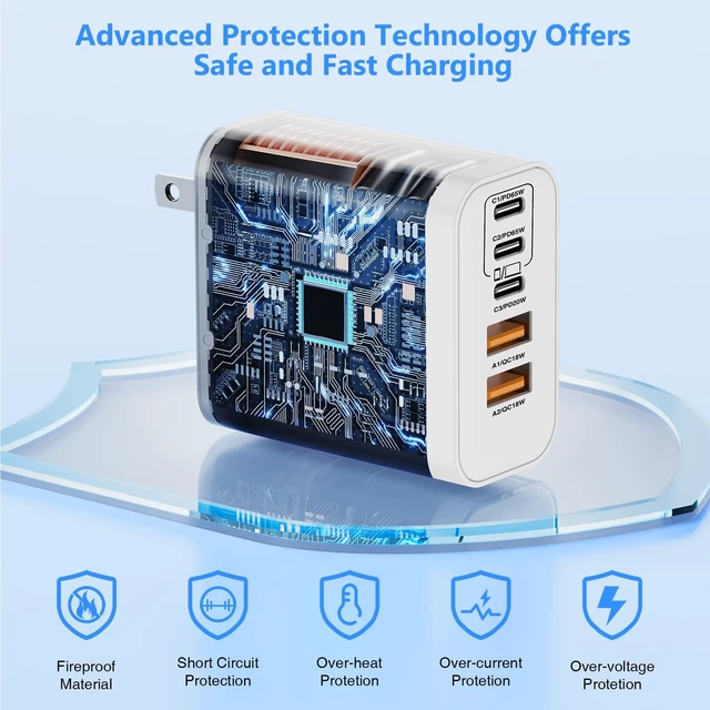 Alt view image 4 of 7 - QZIIW 100W USB C Wall Fast Charger Block,5-Port Type C Fast Charging Block | 3 Pack-PD Power Charger Adapter QC 3.0 USB Multiport Charger Brick For iPhone 17 16 18 Pro, Samsung series MacBook