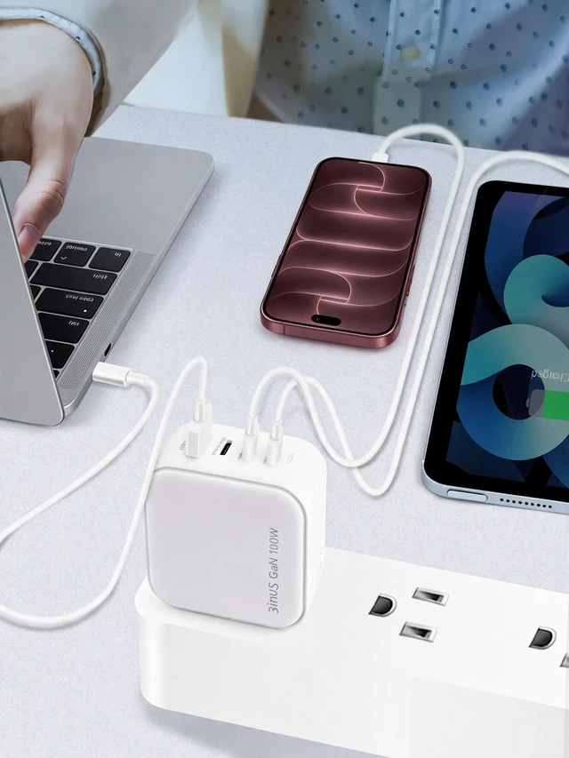 Alt view image 6 of 7 - 3inuS 100W GaN USB C Charger Block, 4-Port Portable Fast Wall Charger with Foldable Plug & Travel Adapters, Fast Charging Station for iPhone 18/17/16 Pro/Pro Max, MacBook, ipad, Samsung, Laptop