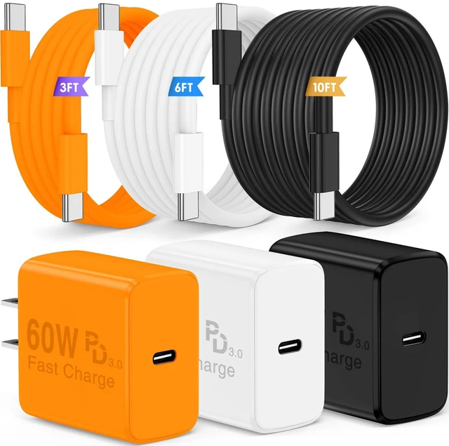 Main image of QZIIW 60W Super Fast Charger Type C for iPhone 15 16 17 18 Pro Max Samsung | 3Pack Extra Long 60W 3/6/10FT USB C Cable - PD Quick Charging 3.0 for iPhone 18 Pro iPhone 17 16 15