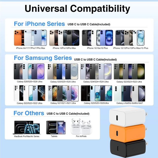 Alt view image 7 of 7 - QZIIW 60W Super Fast Charger Type C for iPhone 15 16 17 18 Pro Max Samsung | 3Pack Extra Long 60W 3/6/10FT USB C Cable - PD Quick Charging 3.0 for iPhone 18 Pro iPhone 17 16 15
