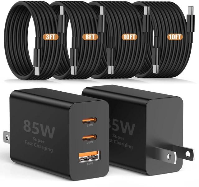 Main image of Susnwere 85W USB C Wall Charger for Samsung S26 Ultra,3 Port 100W PD Quick 3.0 Type C Charging with 3/6/10/10FT USB C Cable for Samsung Galaxy S26+/S25/S24/S23 Ultra/S22/S21/S20/Android Phones