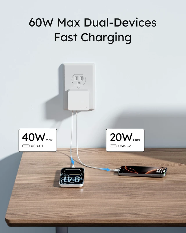 Alt view image 4 of 7 - Nekmit Flat USB C Wall Charger Block, 70W Total Output Fast USB C Wall Plug with 2 USB-C and 2 USB-A Ports for iPhone 17/17 Pro Max/16 Series, MacBook Pro, iPad, AirPods