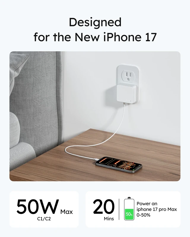 Alt view image 3 of 7 - Nekmit Flat USB C Wall Charger Block, 70W Total Output Fast USB C Wall Plug with 2 USB-C and 2 USB-A Ports for iPhone 17/17 Pro Max/16 Series, MacBook Pro, iPad, AirPods