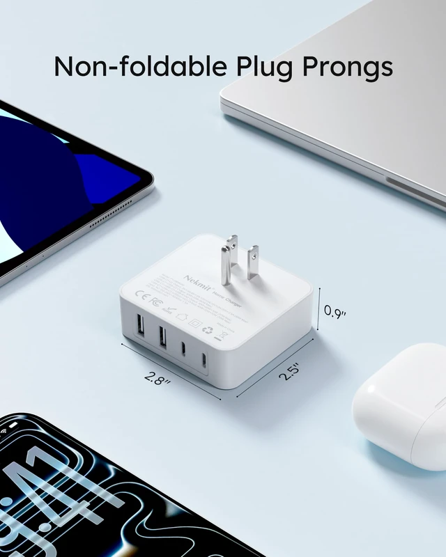 Alt view image 6 of 7 - Nekmit Flat USB C Wall Charger Block, 70W Total Output Fast USB C Wall Plug with 2 USB-C and 2 USB-A Ports for iPhone 17/17 Pro Max/16 Series, MacBook Pro, iPad, AirPods