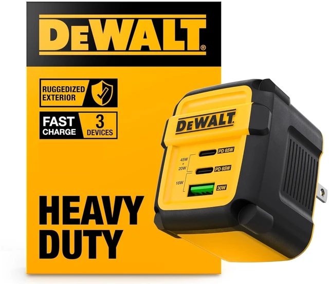 Main image of DEWALT Heavy Duty 3 Port Dual Charger Block, USB C Power Adapter (65W) | GaN Charger, PPS 3-Port Fast Compact Foldable for MacBook Pro/Air iPad Pro Galaxy S23 Dell XPS 13 iPhone 17/16/15