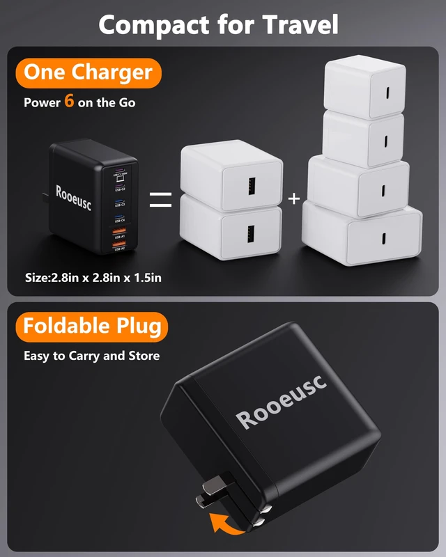 Alt view image 7 of 7 - 300W USB C Laptop Charger with 2 USB Cables 6Port Dual 100W | Charging Block GaN5 Super Fast Type C Power Adapter for MacBook Pro/Air, iPhone, iPad (Black)