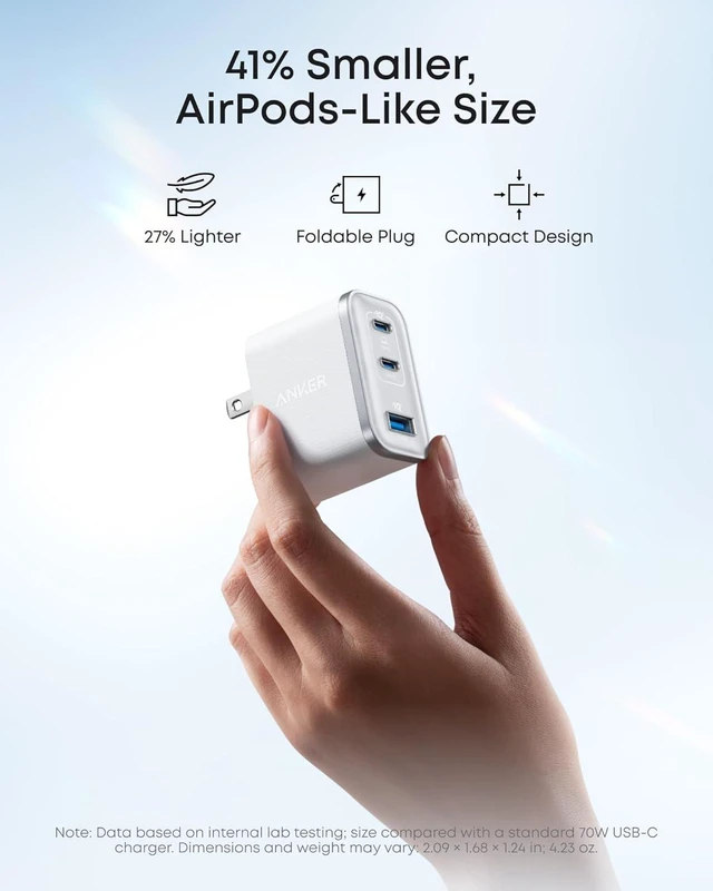 Alt view image 3 of 6 - Anker Nano 70W Max 3-Port Fast Charger USB C, Type C Charger Fast Charging | Compact and Stylish USB C Charger Block,for iPhone 18 Pro/17/17 Pro Max/16 Series, MacBook Pro