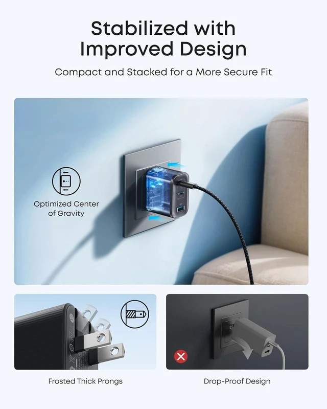 Alt view image 6 of 6 - Anker Nano 70W Max 3-Port Fast Charger USB C, Type C Charger Fast Charging | Compact and Stylish USB C Charger Block,for iPhone 18 Pro/17/17 Pro Max/16 Series, MacBook Pro
