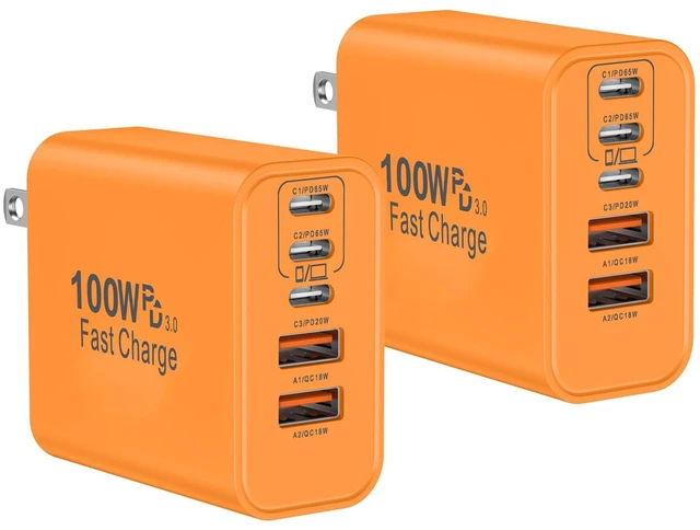 Main image of USB C Charger Block, 100W USB Type C Charger Super Fast Charging Block Plug | 2Pack 5-Port USBC Fast Charger Blocks, USB-C Wall Charger Cube Power Adapter for iPhone 17/16/15/14/13