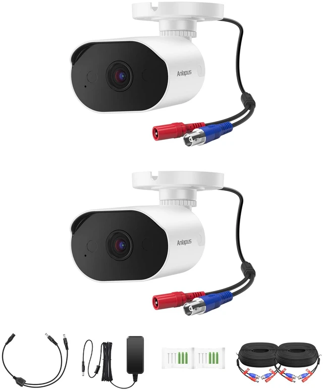Main image of Anlapus 2 Pack 1080P HD-TVI Security Camera with Audio, 2MP CCTV Bullet Cam | 80ft Night Vision, IP66 Weatherproof, Outdoor/Indoor, for Anlapus 1080P, 4MP, 5MP, 4K Home Surveillance Analog DVR System