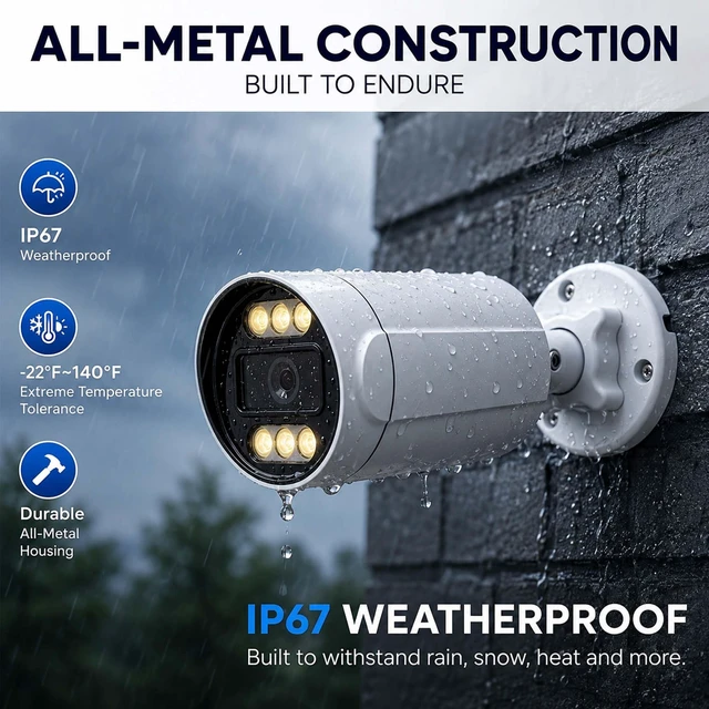 Alt view image 2 of 7 - HIKJBSET 5MP PoE IP Bullet Security Camera Outdoors, 2.8MM 108° Wide Angle | 100ft Night Vision,Two-Way Audio, IP67 Waterproof, ONVIF Compatible for Home & Business Surveillance