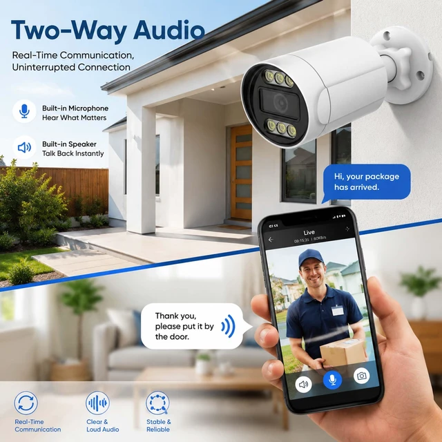 Alt view image 4 of 7 - HIKJBSET 5MP PoE IP Bullet Security Camera Outdoors, 2.8MM 108° Wide Angle | 100ft Night Vision,Two-Way Audio, IP67 Waterproof, ONVIF Compatible for Home & Business Surveillance