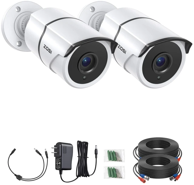 Main image of ZOSI 2 Pack 1080P HD-TVI Security Cameras with Audio, 2MP Home CCTV Cams | Night Vision, Built-in Mic, IP66 Weatherproof, Metal Housing, 1920TVL Outdoor Wired Bullet Camera for 1080P/5MP/4K DVR System