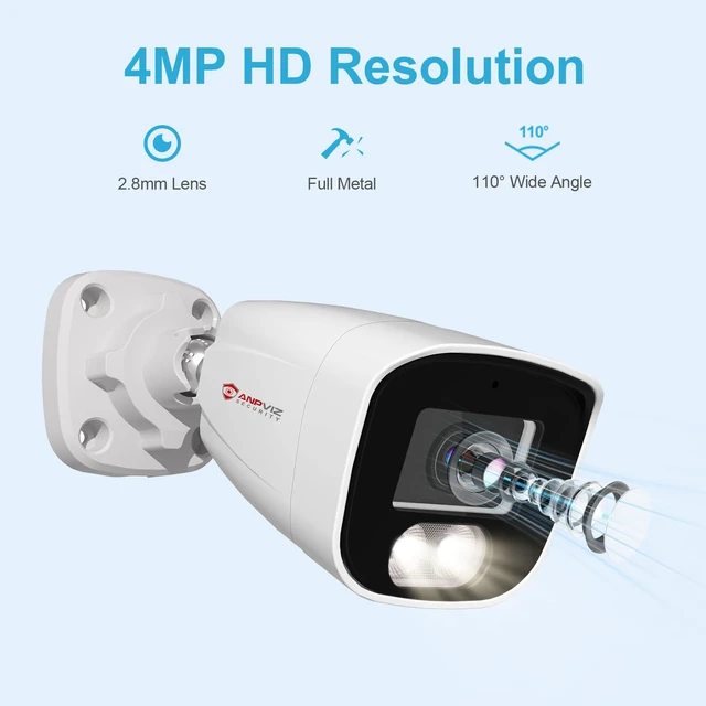 Alt view image 6 of 7 - Anpviz 4MP PoE Security IP Bullet Camera with Microphone/Audio Outdoor | Night Vision 65ft, Waterproof IP66, 108° Wide Angle 2.8mm Lens, 24/7 Recording, IPC-B8740W-S (U Series)