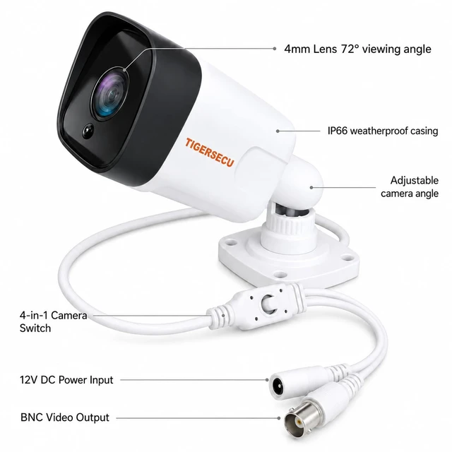 Alt view image 6 of 7 - TIGERSECU 5MP Metal Long Range Security Camera for TVI/CVI/AHD/CVBS DVRs | Hybrid 4-in-1 with OSD Switch, Weatherproof for Indoor and Outdoor Use, Power Supply and Coaxial Cable Sold Separately