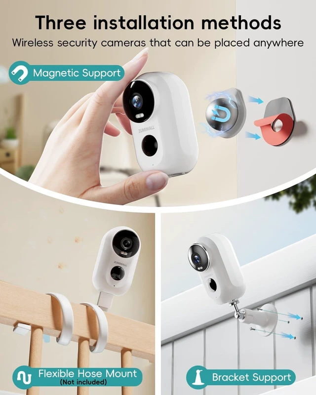 Alt view image 2 of 7 - ZUMIMALL Security Cameras Wireless Outdoor with Magnetic Mount, No-Drill Installation, 2K Battery Powered Cameras for Home Security Indoor, 2.4G WiFi, Color Night Vision/130° View/AI Detection/Alexa