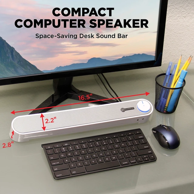 Alt view image 3 of 7 - GOgroove Computer Speaker Mini Soundbar - USB Powered PC Sound Bar with Easy Setup Wired AUX, Stereo Audio, Microphone Port, Volume Control Knob, Under Monitor Design for Desktop (White)